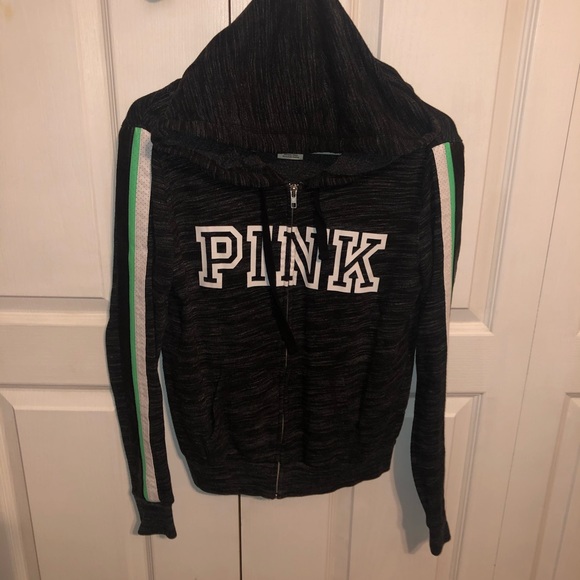VICTORIA SECRET - PINK Sleeve Stripe Zip Up Hoodie - Picture 1 of 2